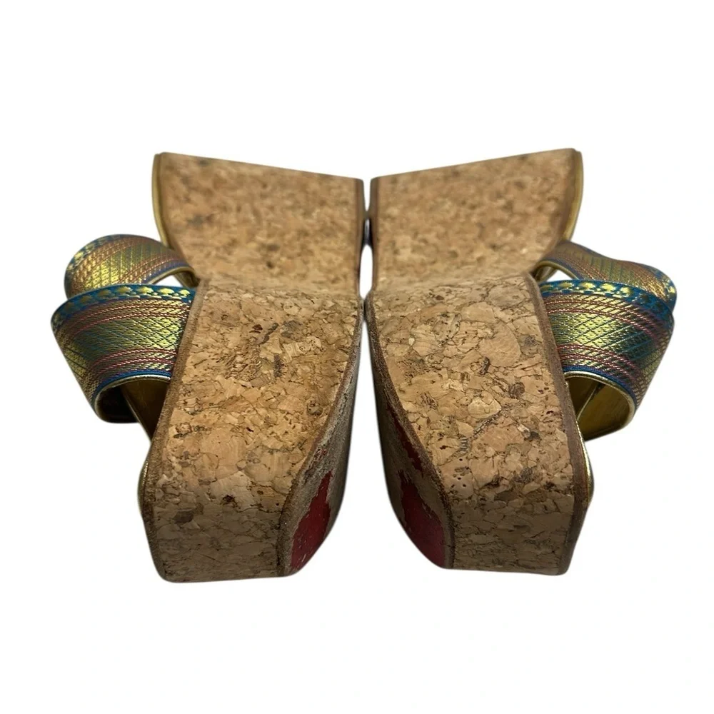Christian Louboutin Gold and Blue Wedge Sandals, pre-owned, SZ 6.5